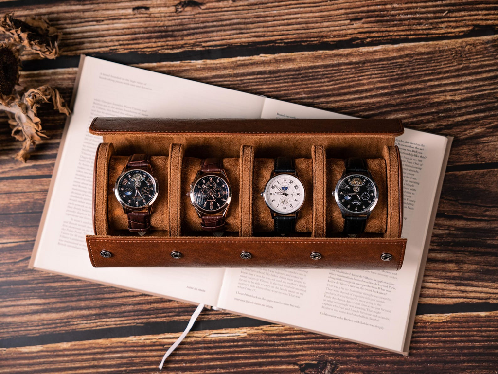 Personalized Green Leather Watch Box & Travel Roll