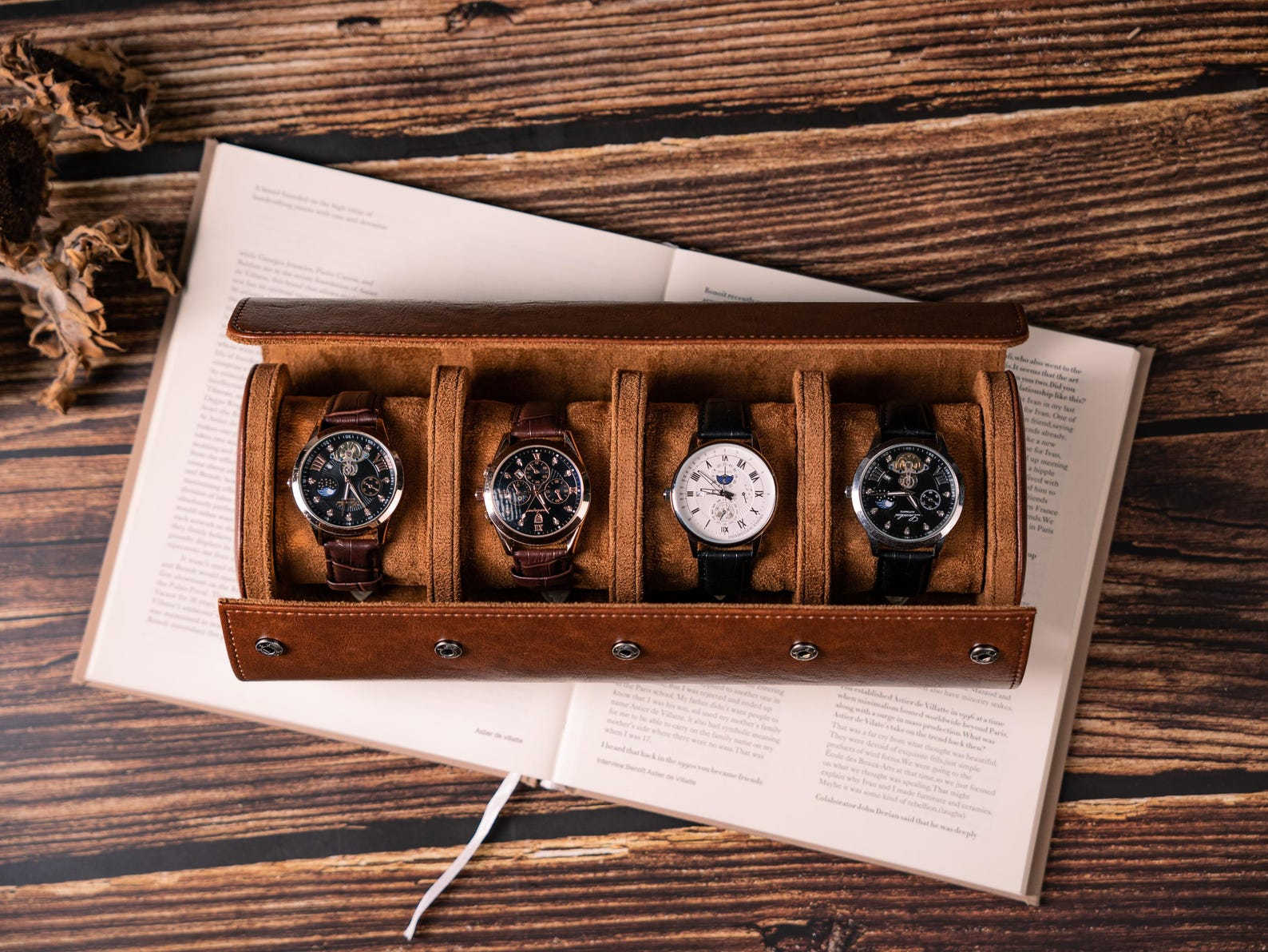 Personalized Green Leather Watch Box & Travel Roll