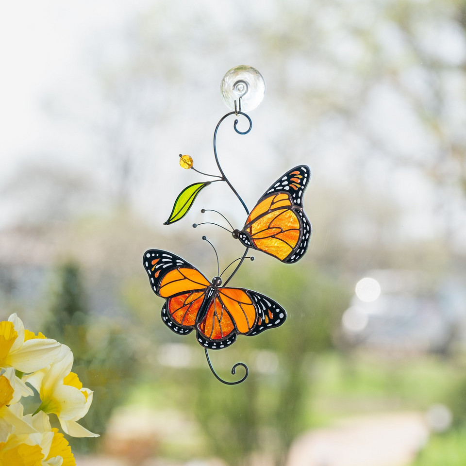 Monarch Butterfly Stained Glass Suncatcher Window Decor