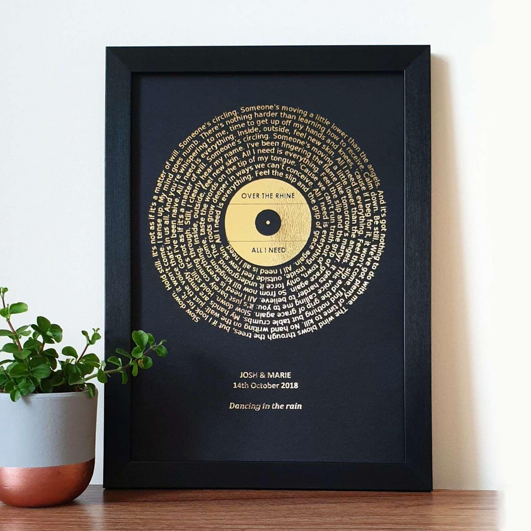 Personalized Metallic Foil Song Lyrics Art Print