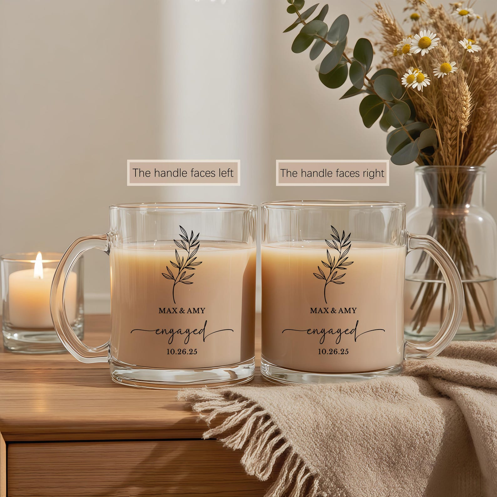 Personalized Engagement Glass Mug Wedding and Bridal Gifts