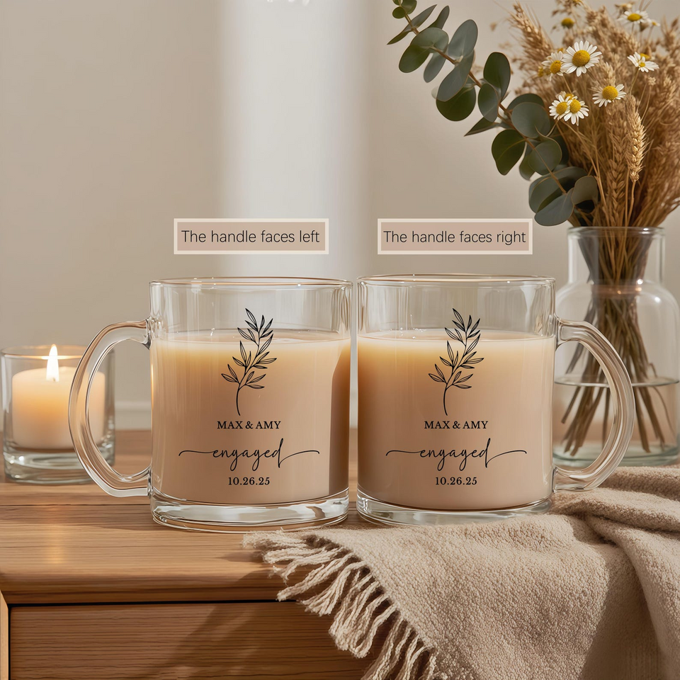 Personalized Engagement Glass Mug Wedding and Bridal Gifts