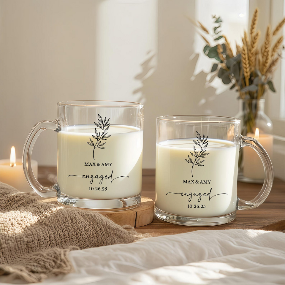 Personalized Engagement Glass Mug Wedding and Bridal Gifts