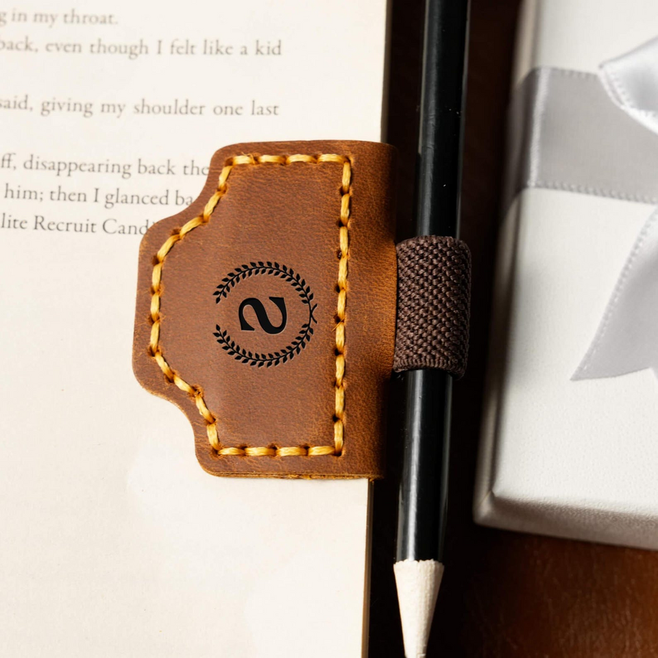 Personalized Leather Magnetic Bookmark with Pen Clip