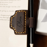 Personalized Leather Magnetic Bookmark with Pen Clip