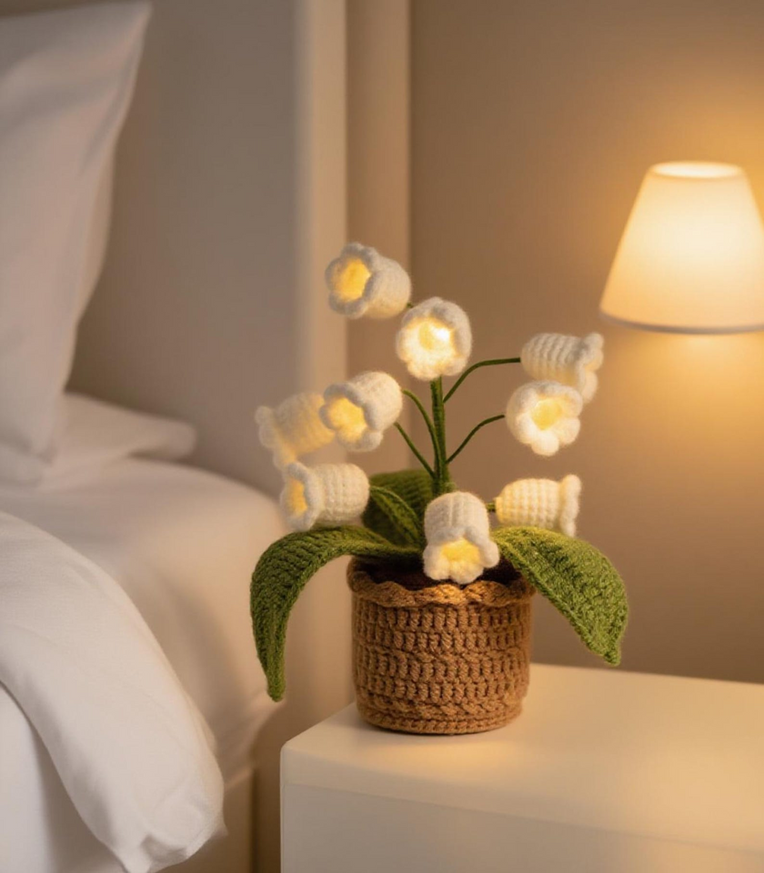 Crochet Lily of the Valley Night Lamp Handmade Flower Light