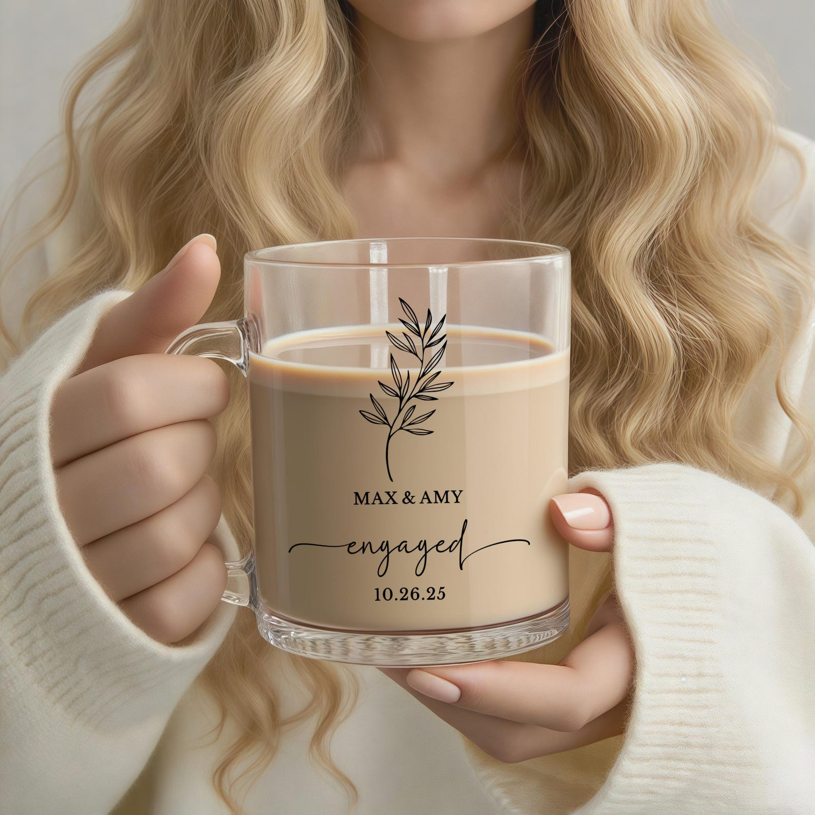 Personalized Engagement Glass Mug Wedding and Bridal Gifts