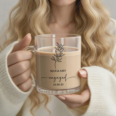 Personalized Engagement Glass Mug Wedding and Bridal Gifts