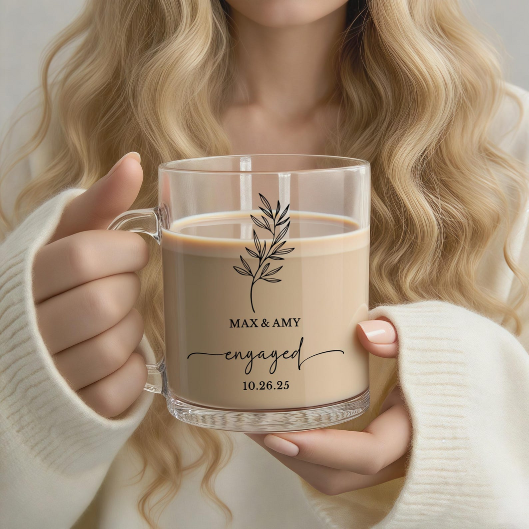 Personalized Engagement Glass Mug Wedding and Bridal Gifts