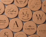 Set of 100 Personalized Engraved Cork Coasters for Weddings