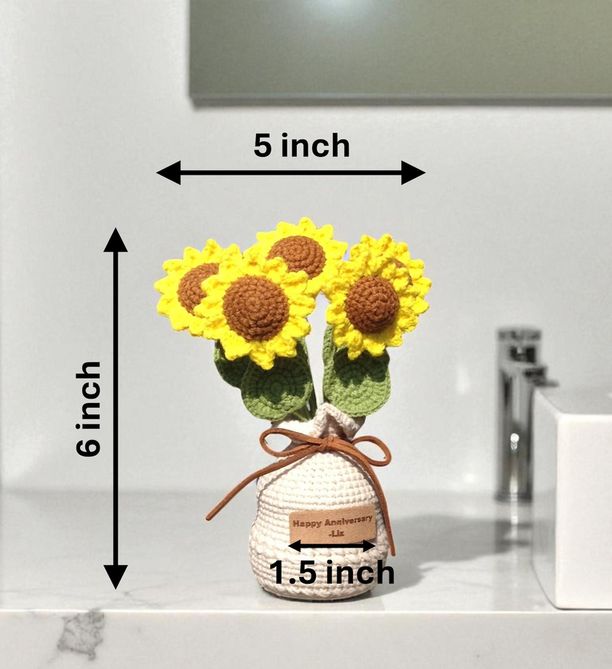 Handmade Crochet Sunflower Bouquet in Yarn Vase