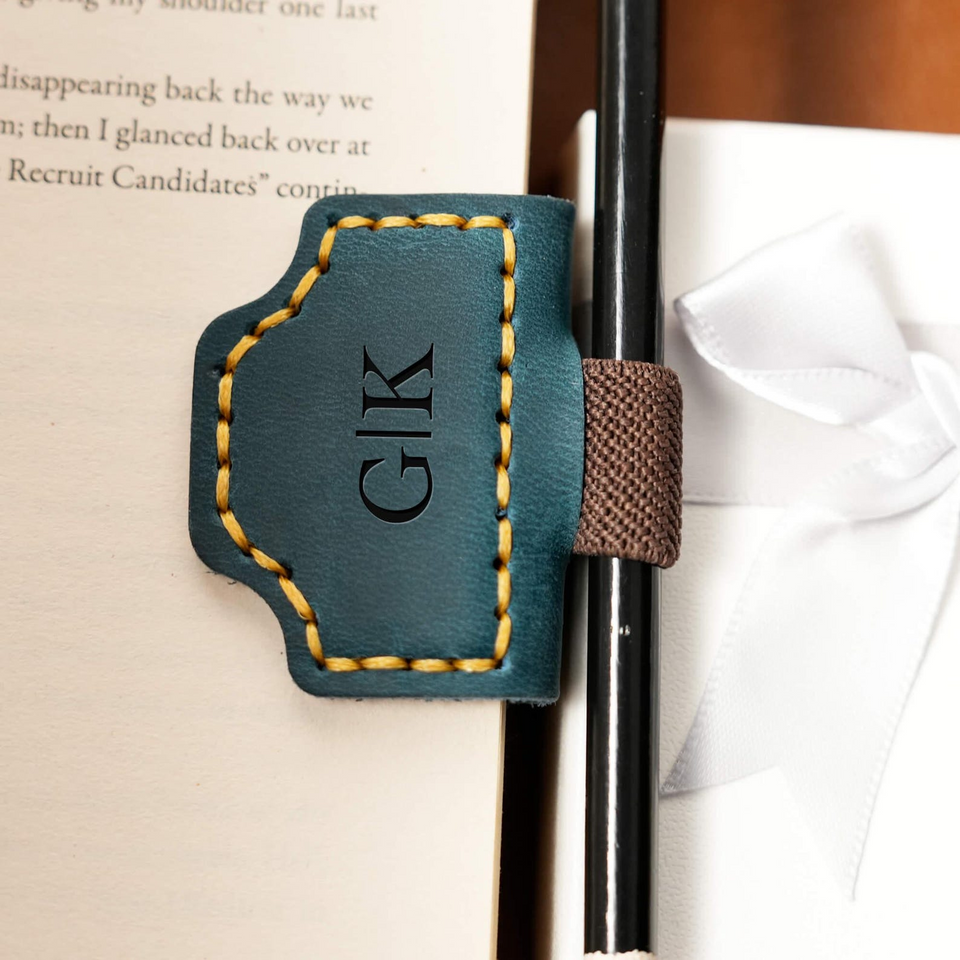 Personalized Leather Magnetic Bookmark with Pen Clip