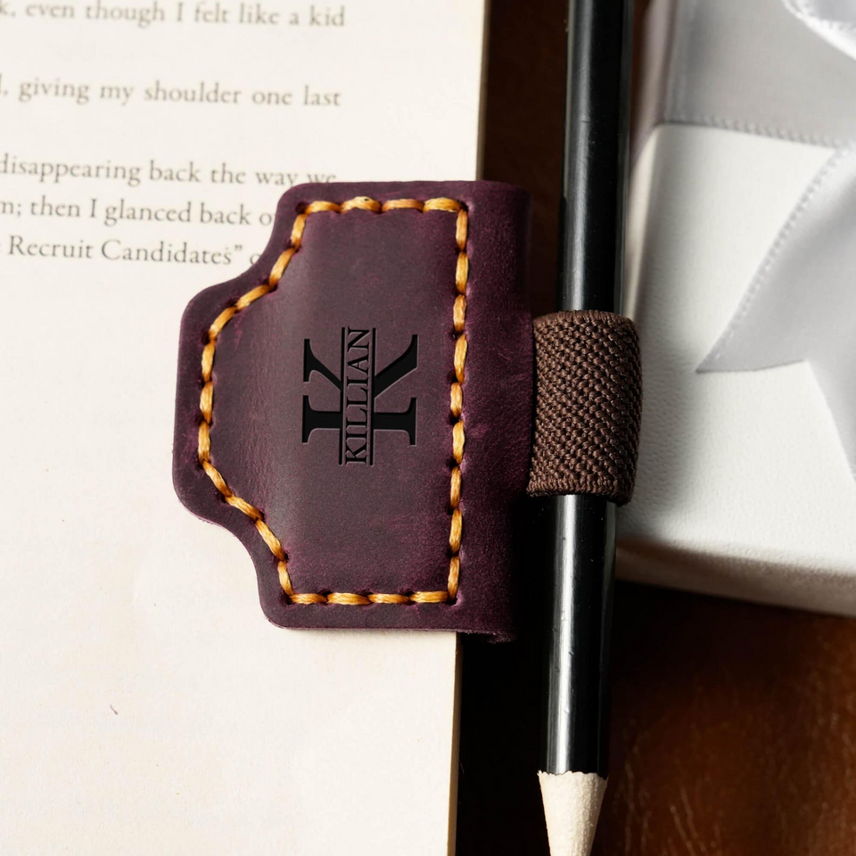 Personalized Leather Magnetic Bookmark with Pen Clip