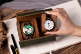Personalized Green Leather Watch Box & Travel Roll