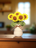 Handmade Crochet Sunflower Bouquet in Yarn Vase