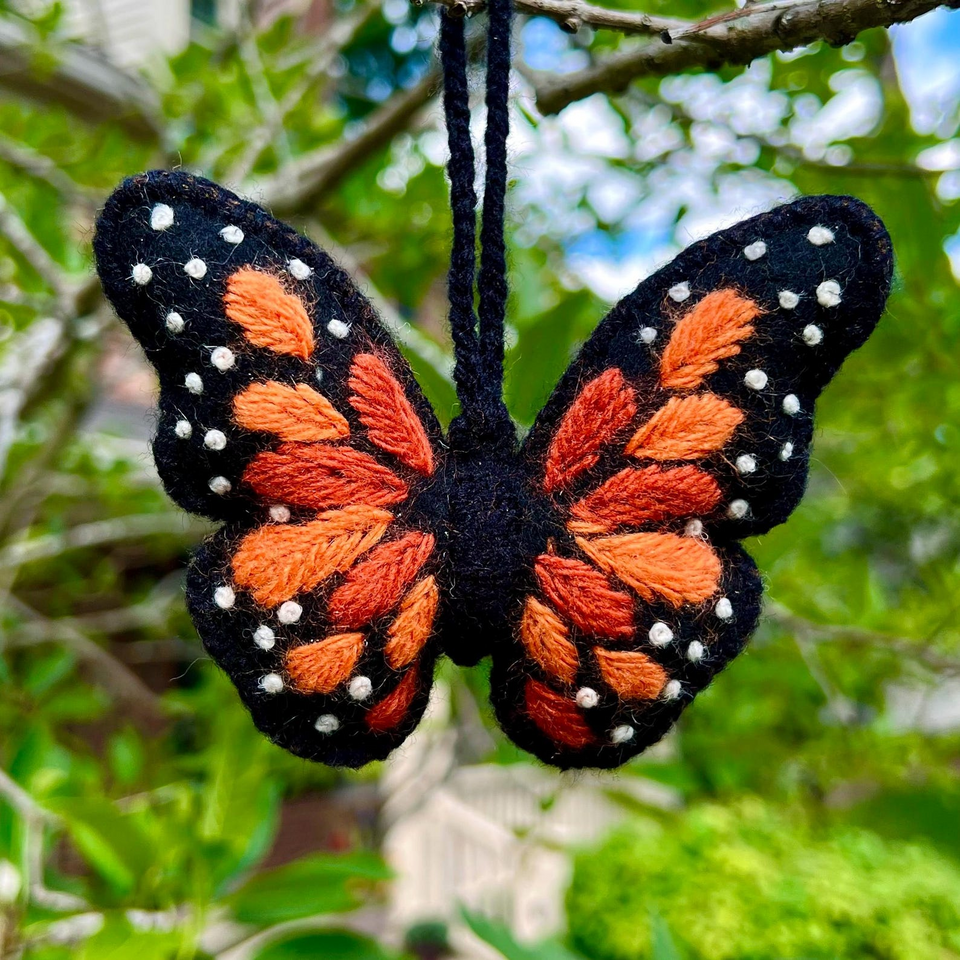 Handmade Monarch Butterfly Wool Christmas Ornament