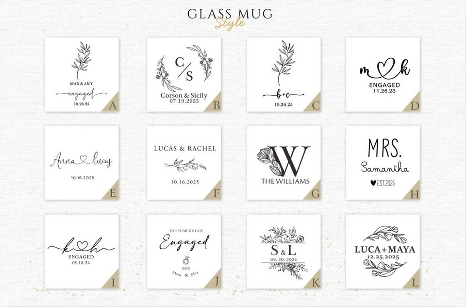 Personalized Engagement Glass Mug Wedding and Bridal Gifts