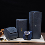 Personalized Green Leather Watch Box & Travel Roll
