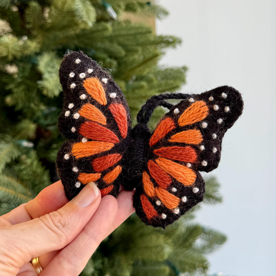 Handmade Monarch Butterfly Wool Christmas Ornament