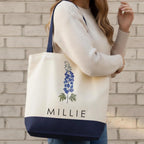 Birth Month Flower Canvas Tote Bag with Custom Name
