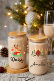 Personalized Christmas Tumblers Iced Coffee Glass Cup with Lid Gift for Friends