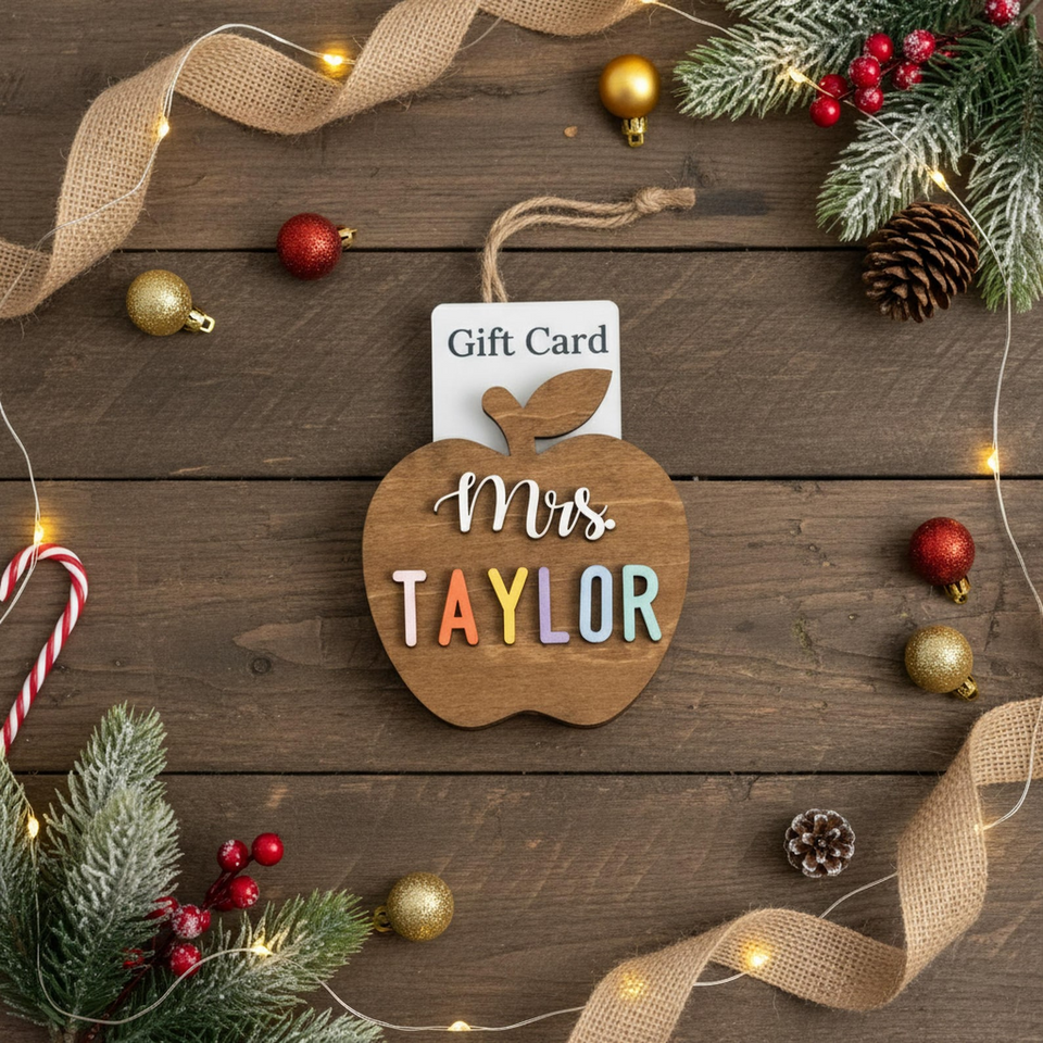 Personalized Teacher Ornament Gift Card Holder Christmas Apple Decor