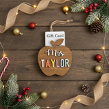 Personalized Teacher Ornament Gift Card Holder Christmas Apple Decor