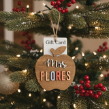 Personalized Teacher Ornament Gift Card Holder Christmas Apple Decor