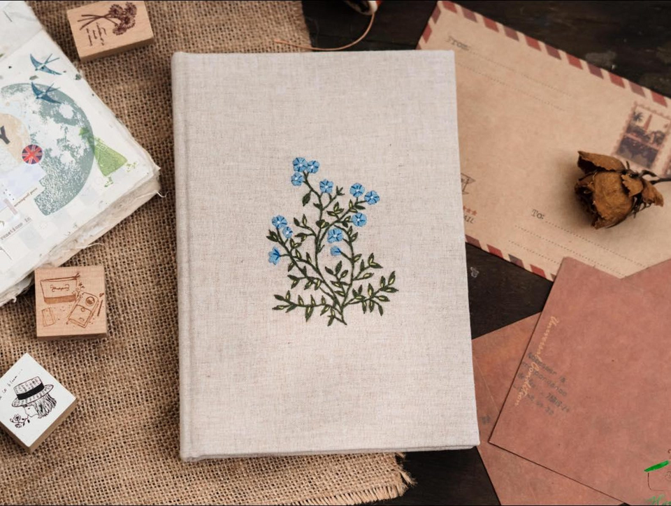 Personalized Hand Embroidered Fabric Journal Notebook