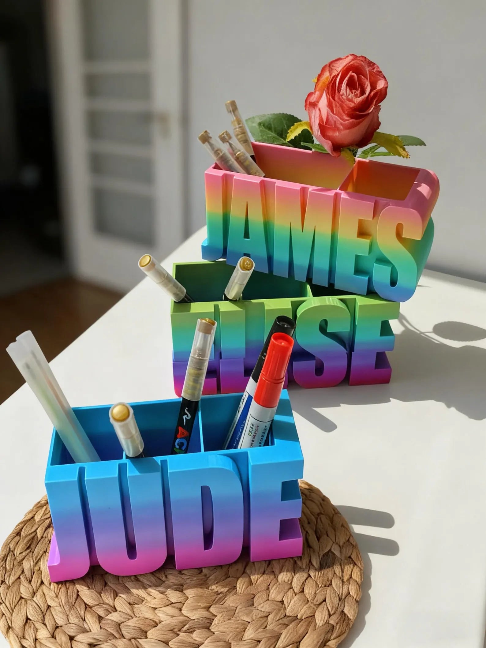 Personalized Rainbow Pen Holder 3D Printed Desk Organizer