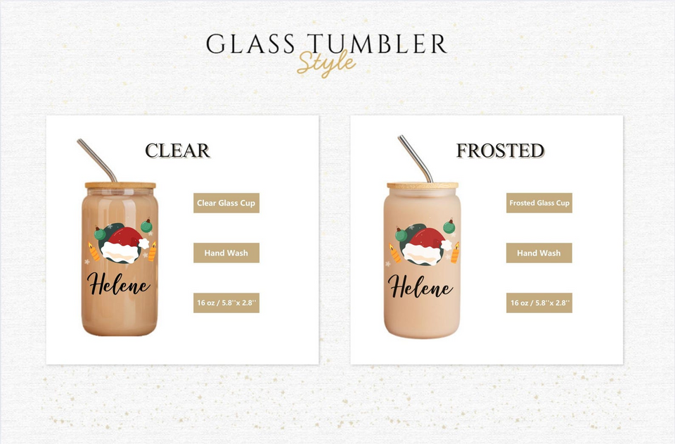 Personalized Christmas Tumblers Iced Coffee Glass Cup with Lid Gift for Friends