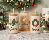 Personalized Christmas Tumblers Iced Coffee Glass Cup with Lid Gift for Friends