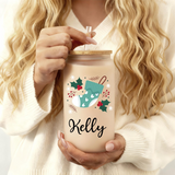 Personalized Christmas Tumblers Iced Coffee Glass Cup with Lid Gift for Friends