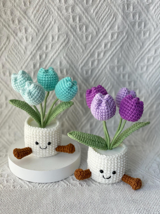 Handmade Crochet Tulip Flower Pot Gift for Her