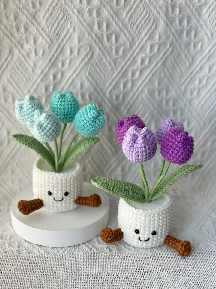 Handmade Crochet Tulip Flower Pot Gift for Her