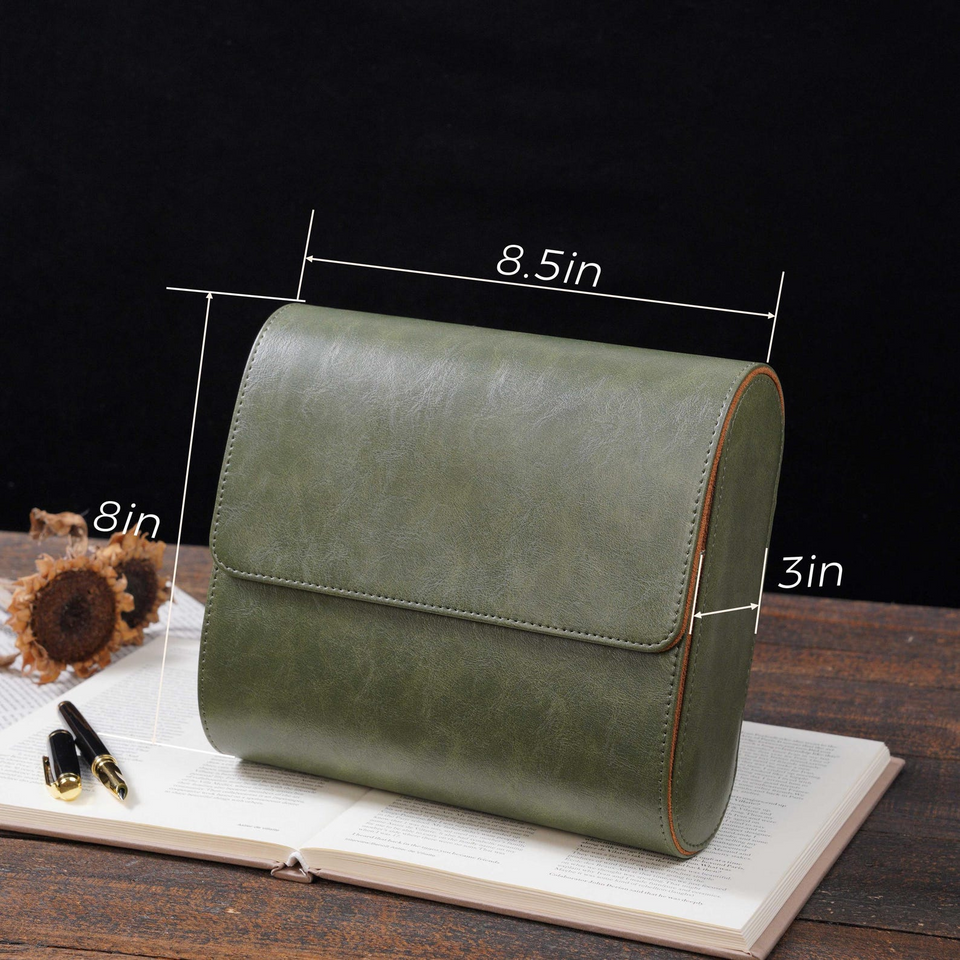 Personalized Green Leather Watch Box & Travel Roll