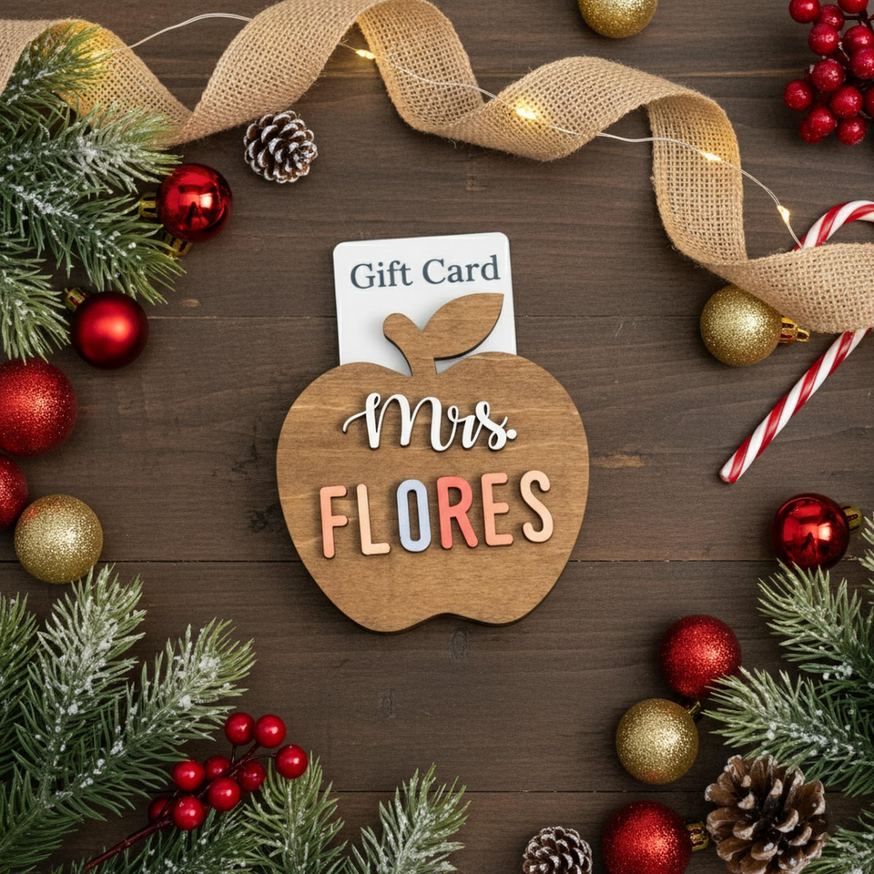 Personalized Teacher Ornament Gift Card Holder Christmas Apple Decor