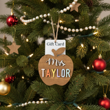 Personalized Teacher Ornament Gift Card Holder Christmas Apple Decor