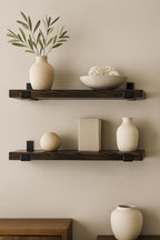 Set of 2 Rustic Floating Shelves with Industrial Brackets