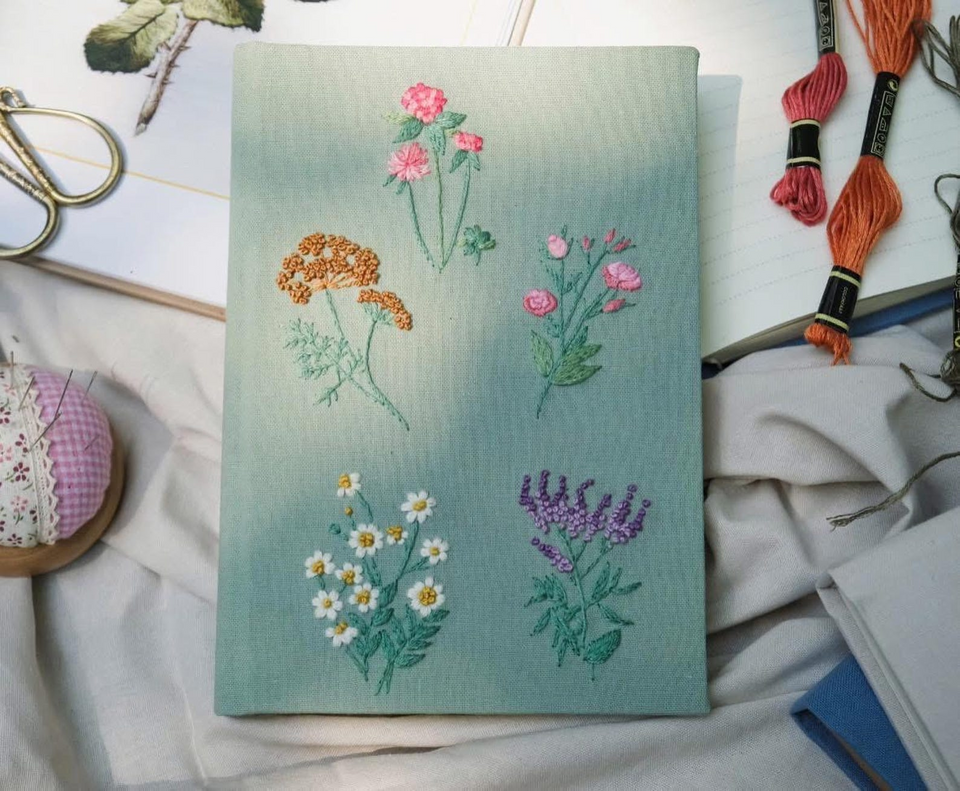 Personalized Hand Embroidered Fabric Journal Notebook