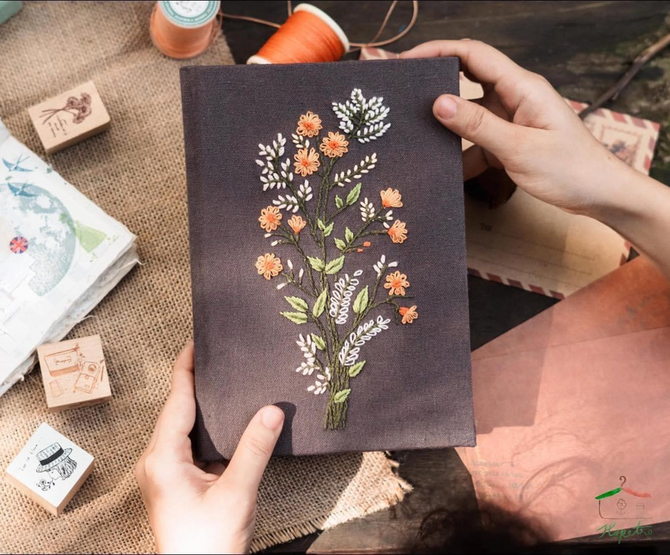 Personalized Hand Embroidered Fabric Journal Notebook