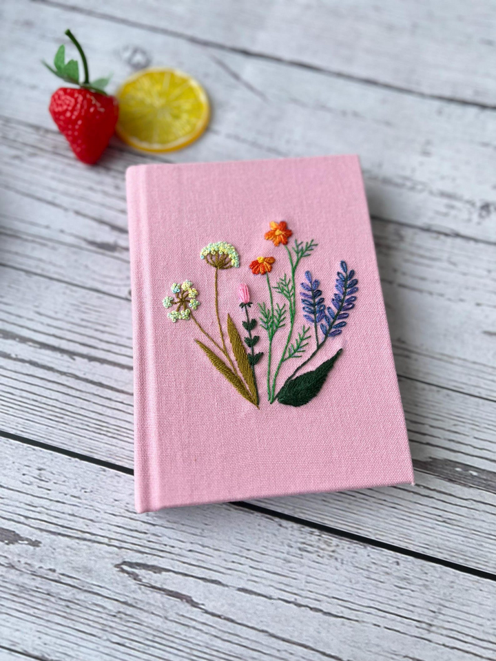 Personalized Hand Embroidered Fabric Journal Notebook