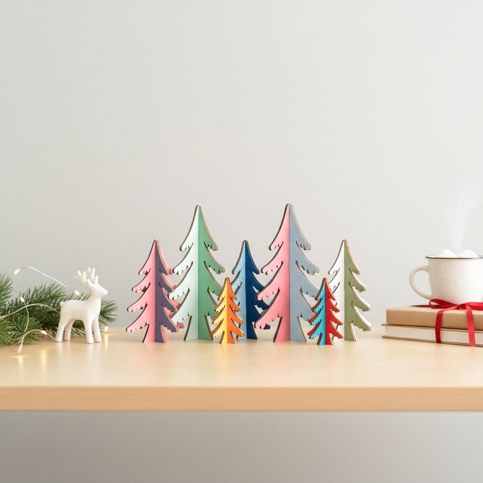 Colorful Wooden Christmas Trees Decor