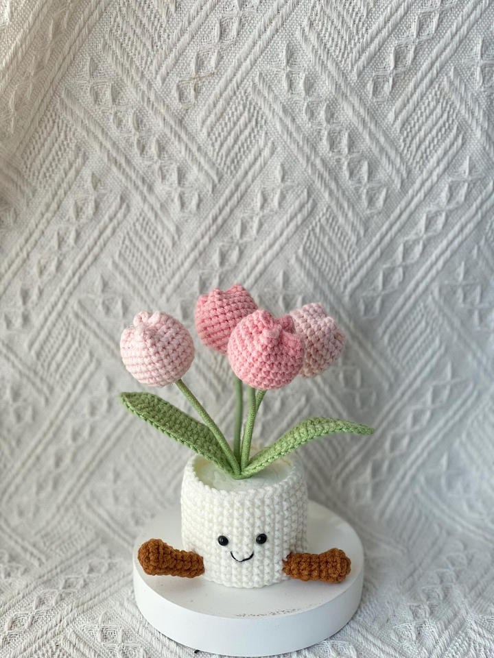 Handmade Crochet Tulip Flower Pot Gift for Her