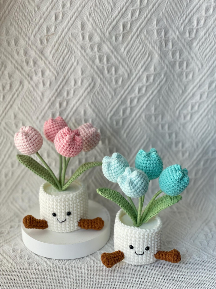 Handmade Crochet Tulip Flower Pot Gift for Her