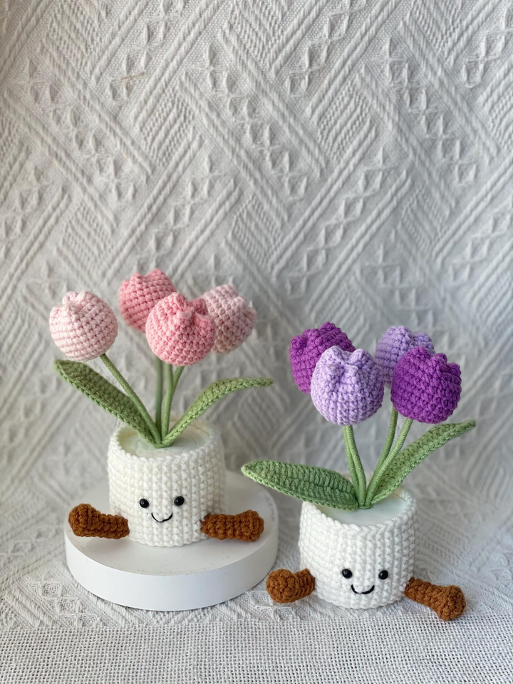 Handmade Crochet Tulip Flower Pot Gift for Her