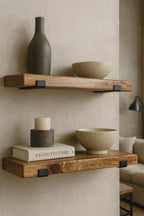 Set of 2 Rustic Floating Shelves with Industrial Brackets