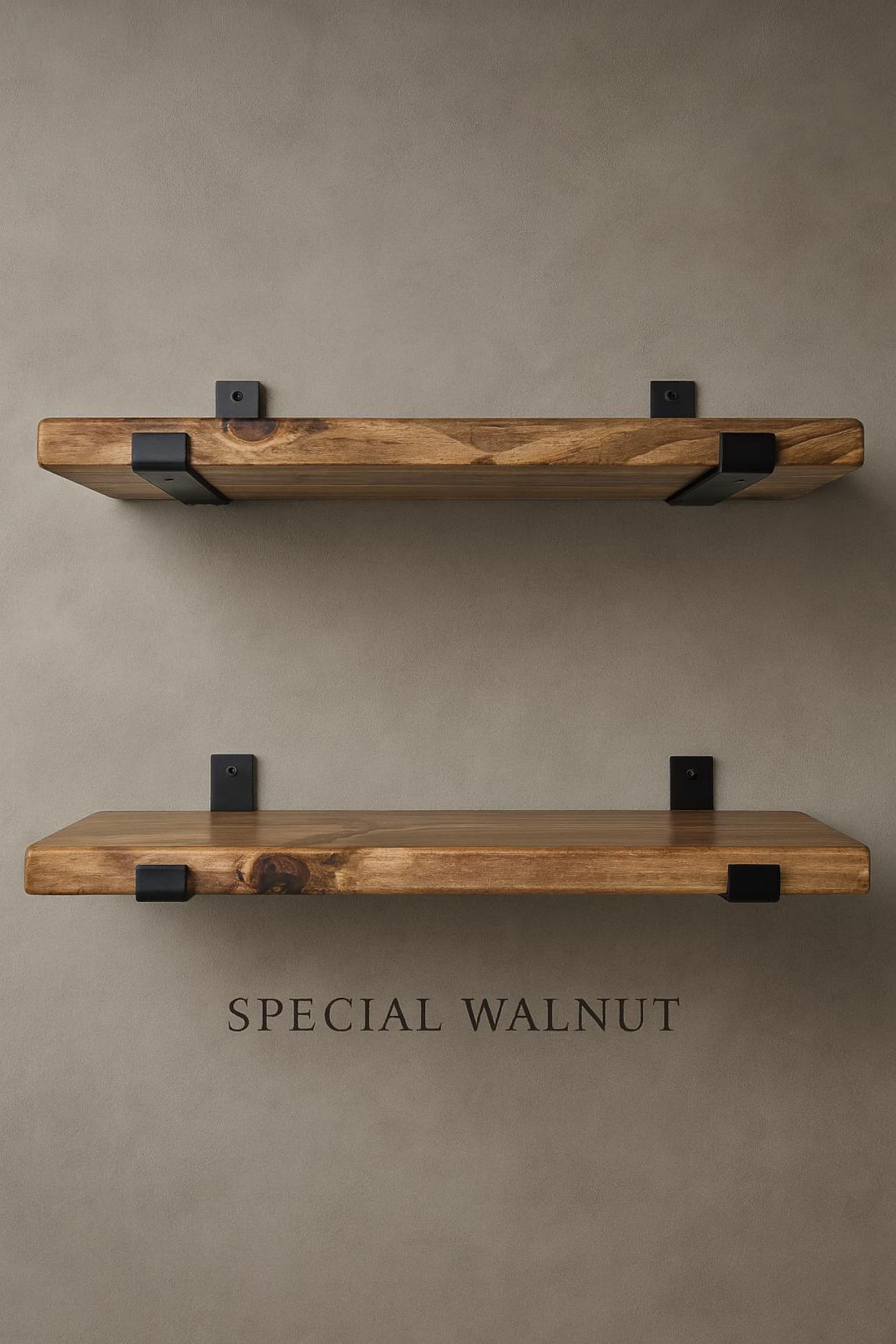 Set of 2 Rustic Floating Shelves with Industrial Brackets