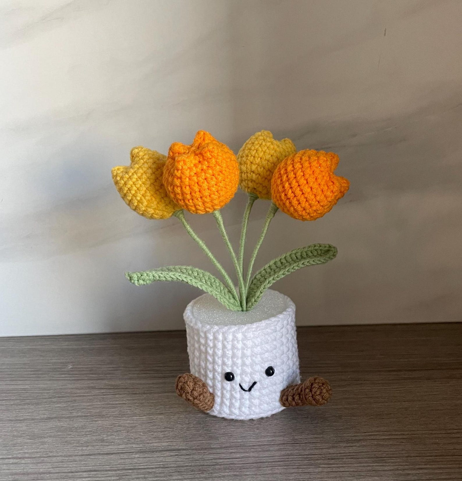 Handmade Crochet Tulip Flower Pot Gift for Her
