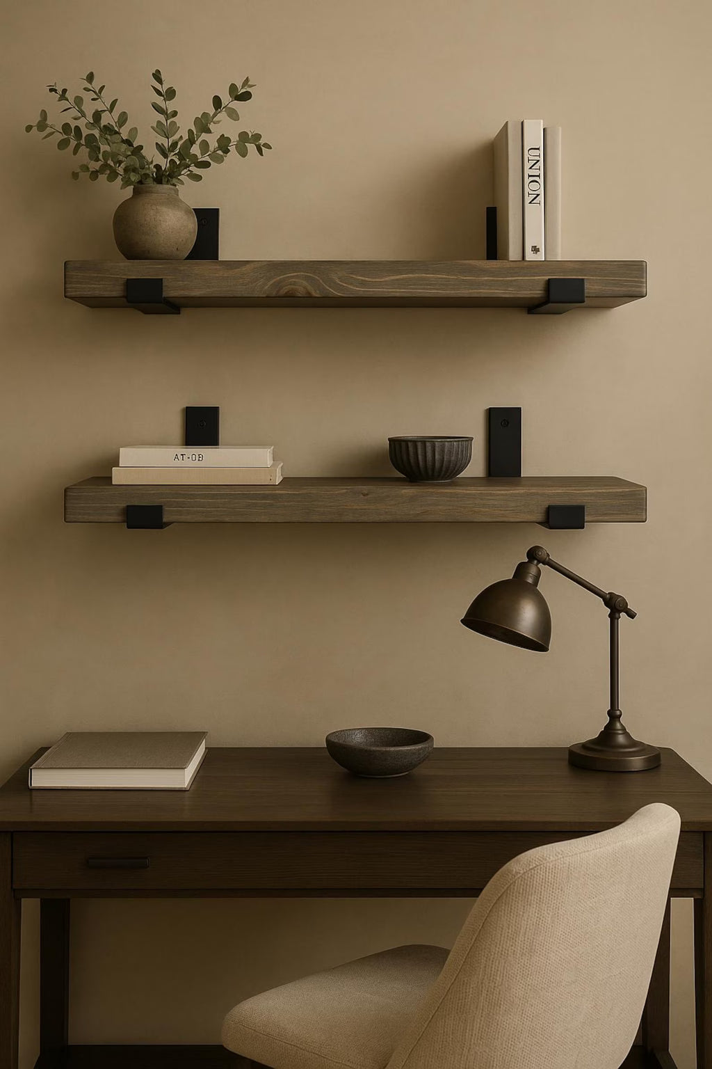 Set of 2 Rustic Floating Shelves with Industrial Brackets